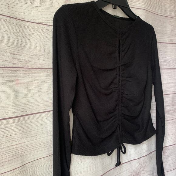 Wild Fable Black Crop Top Shirt with Keyhole Front Tie String Long Sleeves Small - Picture 11 of 12